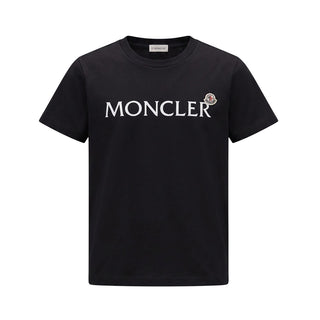 Moncler T-shirt Nera In Jersey Con Logo L29548C00014-999 Per Bambini