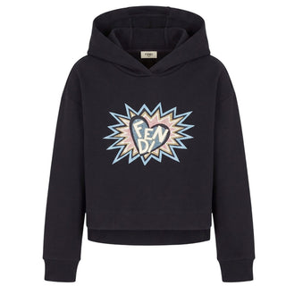 Fendi Felpa Cropped Nera Con Strass Per Bambina JFH058