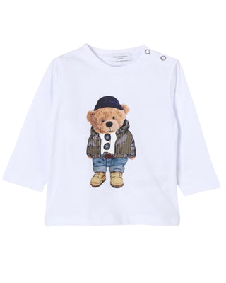 Jeckerson T-shirt in jersey bianca con stampa orsetto JN4256