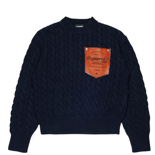 Dsquared2 Maglia Blu Navy A Trecce In Cotone Per Bambini DQ3244-D0ACU-DQ866