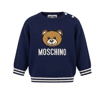 Moschino Maglia Girocollo Blu Con Teddy Per Neonato MYW00J