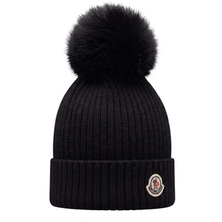 Moncler Cappello Nero In Lana Con Pompon L29543B00007-999 Per Bambini