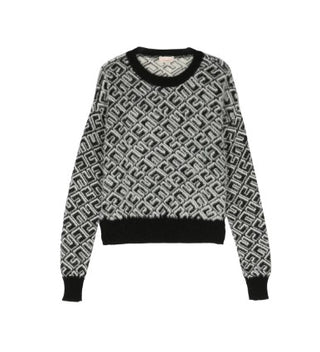 Elisabetta Franchi Mohair wool sweater with all over logo EFMA115 with zip