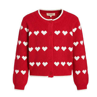 TWINSET Cardigan Rosso Con Disegno Jacquard A Cuori 262GB3033 Per Bambina
