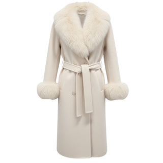 Regina Cappotto avorio in cashmere con finitura in vera pelliccia 1200A