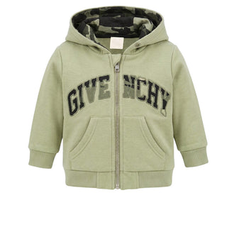 Givenchy Felpa Verde Con Zip E Cappuccio Per Neonato H30467