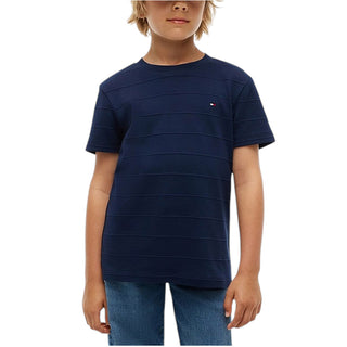 Tommy Hilfiger T-shirt Blu Con Righe Jacquard KB0KB10644-C1GJ Per Bambino