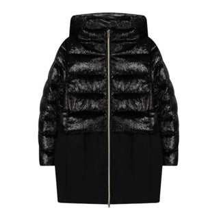 Herno Giubbino nero in bi-tessuto con cappuccio da bambina PI0064G