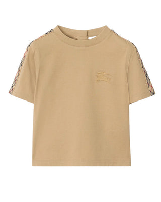 Burberry T-shirt beige in jersey con finiture Check 8108848