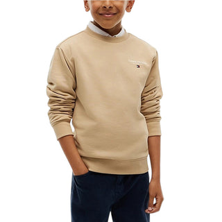 Tommy Hilfiger Felpa Girocollo Beige Con Logo KB0KB10766-AB9J Per Bambino