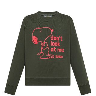 Sun68 Felpa verde girocollo con stampa Peanuts F45320V
