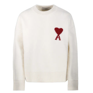 Amis Paris Maglia girocollo avorio in lana Coeur UKS838.018A