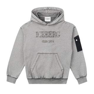 Iceberg Felpa grigia con cappuccio e logo ricamato da bambino MFICE6313BJ