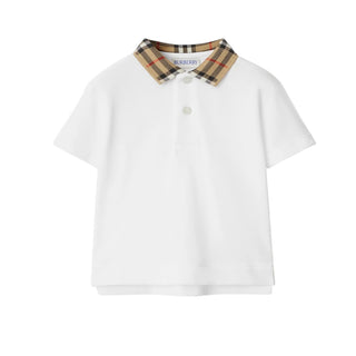 Burberry Polo Bianca Con Colletto A Quadri 8105577 Per Neonato