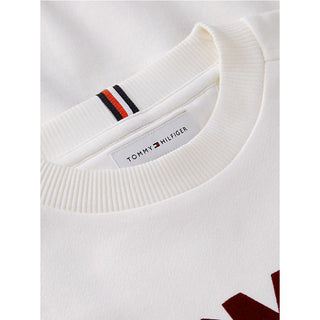 Tommy Hilfiger Felpa Girocollo Avorio Con Logo KB0KB10631-YBHJ Per Bambino