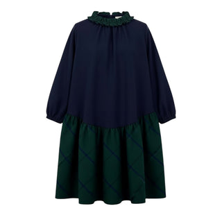 Il Gufo Abito blu con gonna a balze in tartan A22VL487M0041