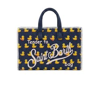 Mc2 Saint Barth Borse In Canvas Blu Con Fantasia Paperelle PHONE001/03152L