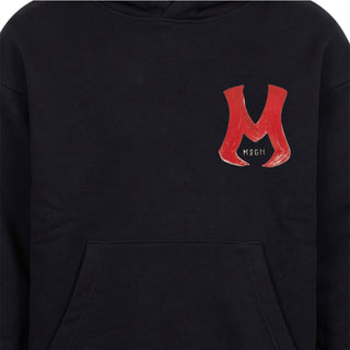 MSGM Felpa Nera Con Cappuccio E Stampa F6MSJBHS275/110 Per Bambini