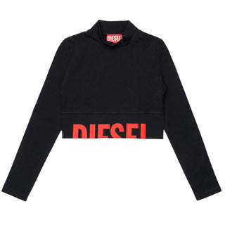 Diesel T-shirt Cropped Nera Con Logo J02935-KYA0L-K900 Per Bambina