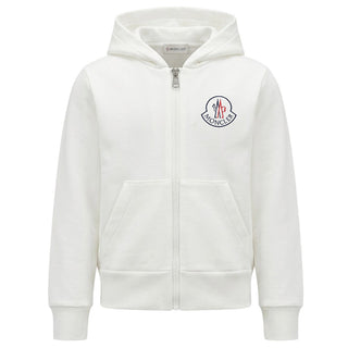 Moncler Felpa Bianca Con Zip E Cappuccio Per Bambini I29548G00017