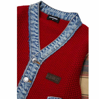 Dsquared2 Cardigan In Lana Con Dettagli In Denim DQ3407-D0AJC-DQ452 Per Bambini
