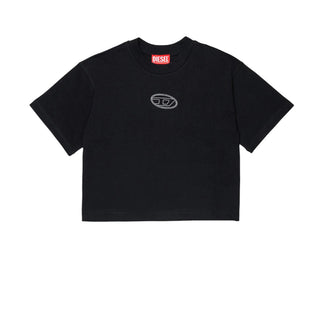 Diesel T-shirt Cropped Nera Con Logo J02918-00YI9-K900 Per Bambina
