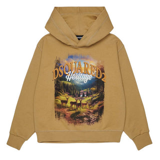 Dsquared2 Felpa Beige Con Cappuccio E Stampa DQ3420-D0AIS-DQ776 Per Bambino