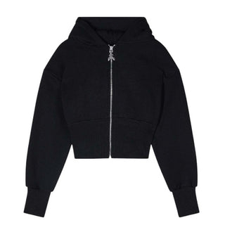 Patrizia Pepe Felpa nera cropped con zip e cappuccio 7M0933/J315