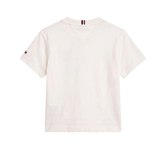 Tommy Hilfiger T-shirt Avorio Con Bandiera Ricamata KB0KB10652-Z00 Per Neonato