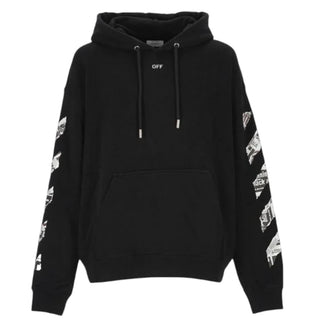 Off-White Felpa nera con cappuccio e logo OMBB085F25FLE00E1001