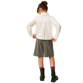 TWINSET Camicia Avorio In Popeline Con Logo 262GJ2170 Per Bambina