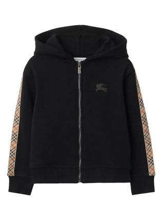 Burberry Felpa nera con cappuccio, zip e finiture Check 8108062