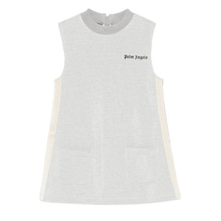 Palm Angels Abito grigio glitterato con logo ricamato PGCM006F25FLE0017210