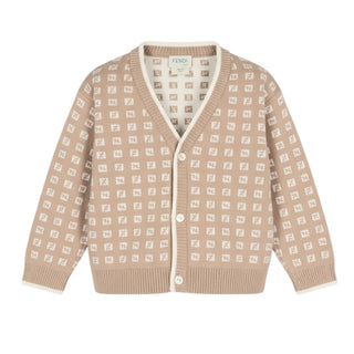 Fendi Cardigan Beige Con Logo Jacquard BUG213-AYMY