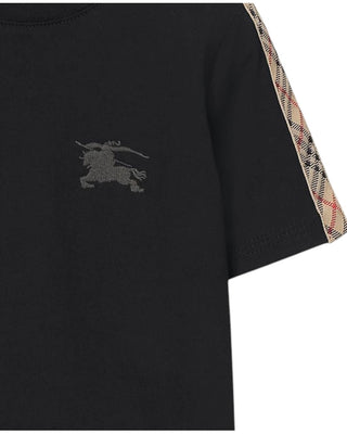 Burberry T-shirt nera in jersey con finiture Check 8108846