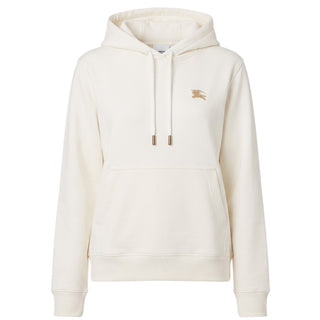 Burberry Felpa Bianca Con Cappuccio E Cavaliere In Punto Croce 8110965 Per Donna