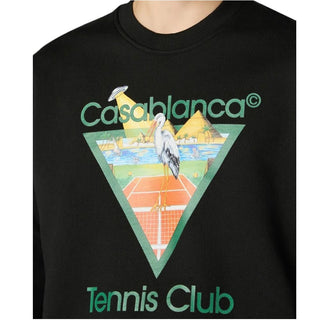 Casa Blanca Felpa Girocollo Nera Con Stampa Tennis Club M-PF26-JTP-293-04 Per Uomo