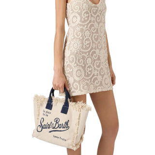 Mc2 Saint Barth Borsa Colette In Canvas Panna Con Logo COL0001/02564L