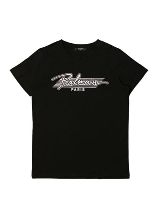 Balmain T-Shirt mit Rundhalsausschnitt und Logo vorne 6O8641