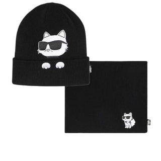 Karl Lagerfeld Cappello e scaldacollo in maglia con logo Z30326