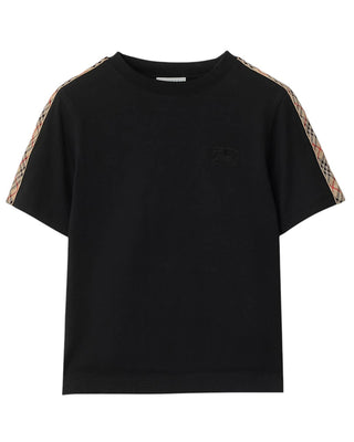 Burberry T-shirt nera in jersey con finiture Check 8108033