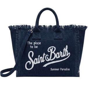 Mc2 Saint Barth Borsa Colette In Canvas Blu Navy Con Logo COL0001/00097L