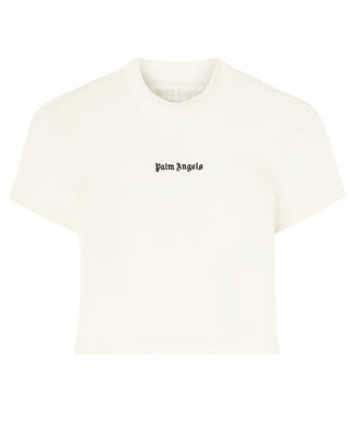 Palm Angels T-shirt avorio cropped in jersey con logo PWAA077C99JER0010310