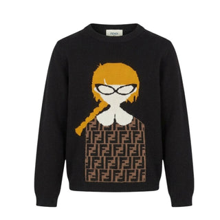 Fendi Maglia Nera In Lana Per Bambina JFG053