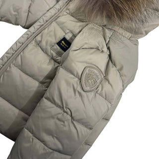 Blauer Giubbino trapuntato Amory con cappuccio e bordo in pelliccia 25WBBXC02450