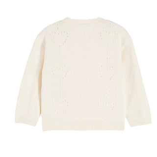 Tommy Hilfiger Cardigan Avorio Con Cuori Traforati KN0KN02306-Z00 Per Neonata