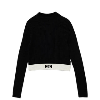 Elisabetta Franchi Lupetto cropped nero con logo EFMA173.C