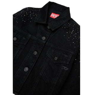 Diesel Giubbino Jeans Cropped Nero Con Strass J02923-KXBUB-K02 Per Bambina