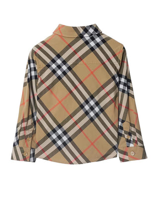 Burberry Camicia beige in popeline a maniche lunghe Check 8089804