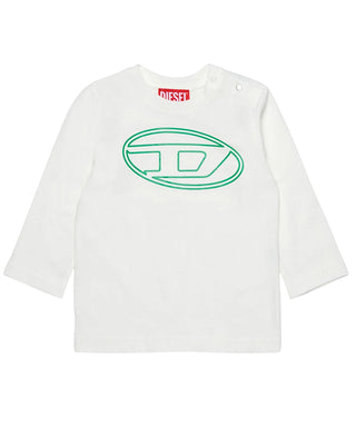Diesel T-shirt in jersey bianca con logo Oval D K00712-00YI9